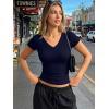 imageTrendy Queen Womens Short Sleeve Shirts V Neck Basic Crop Tops 2026 Fashion Summer Cute Tee Slim Fit Workout Y2k ClothesNavy Blue
