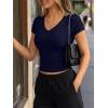 imageTrendy Queen Womens Short Sleeve Shirts V Neck Basic Crop Tops 2026 Fashion Summer Cute Tee Slim Fit Workout Y2k ClothesNavy Blue