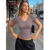imageTrendy Queen Womens Short Sleeve Shirts V Neck Basic Crop Tops 2026 Fashion Summer Cute Tee Slim Fit Workout Y2k ClothesNutmeg