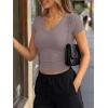 imageTrendy Queen Womens Short Sleeve Shirts V Neck Basic Crop Tops 2026 Fashion Summer Cute Tee Slim Fit Workout Y2k ClothesNutmeg