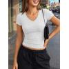 imageTrendy Queen Womens Short Sleeve Shirts V Neck Basic Crop Tops 2026 Fashion Summer Cute Tee Slim Fit Workout Y2k ClothesOatmeal Grey