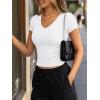 imageTrendy Queen Womens Short Sleeve Shirts V Neck Basic Crop Tops 2026 Fashion Summer Cute Tee Slim Fit Workout Y2k ClothesWhite