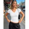 imageTrendy Queen Womens Short Sleeve Shirts V Neck Basic Crop Tops 2026 Fashion Summer Cute Tee Slim Fit Workout Y2k ClothesWhite