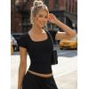 imageTrendy Queen Womens Short Sleeve Square Neck Basic T Shirts Slim Fit Crop Y2k TeeBlack