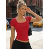 imageTrendy Queen Womens Short Sleeve Square Neck Basic T Shirts Slim Fit Crop Y2k TeeRed