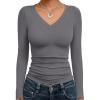 imageTrendy Queen Long Sleeve Shirts for Women 2026 Fall Fashion V Neck Basics Crop Tops Slim Fitted Y2K Tops Outfits ClothesLight Gray
