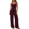 imageTrendy Queen Womens 2 Piece Lounge Set Spring Outfits  Camisole Top amp Wide Leg PantsAncora Red