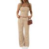 imageTrendy Queen Womens 2 Piece Lounge Sets Matching Summer Beach Vacation Outfits 2026 Striped Tube Tops Pants Travel ClothesBrownwhite