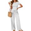 imageTrendy Queen Womens 2 Piece Sets Lounge Matching Set Cruise Casual Vacation Outfits Summer Wide Leg Pants Workout ClothesOatmeal Grey