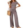 imageTrendy Queen Womens 2 Piece Sets Lounge Matching Set Cruise Casual Vacation Outfits Summer Wide Leg Pants Workout ClothesRose Taupe
