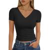 imageTrendy Queen Womens Basic V Neck Short Sleeve Spring T Shirts Slim Fit Crop Y2k Tee 2026 Summer Gym Workout Cute TopBlack