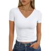imageTrendy Queen Womens Basic V Neck Short Sleeve Spring T Shirts Slim Fit Crop Y2k Tee 2026 Summer Gym Workout Cute TopWhite