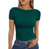 imageTrendy Queen Womens Boat Neck Short Sleeve TShirts Fitted Compression Summer Y2k Basic Tops 2026 Spring Outfits ClothesDarkgreen