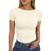imageTrendy Queen Womens Boat Neck Short Sleeve TShirts Fitted Compression Summer Y2k Basic Tops 2026 Spring Outfits ClothesLightapricot