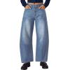 imageTrendy Queen Womens High Waisted Barrel Jeans  Wide Leg amp Curved Hem Denim Pants with Slant PocketsIceland Blue