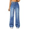 imageTrendy Queen Womens High Waisted Straight Wide Leg Jeans Comfort Stretch Baggy Denim PantsBlue