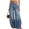 imageTrendy Queen Womens High Waisted Wide Leg Flare Jeans Stretch Comfort Baggy Denim PantsBlue