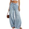 imageTrendy Queen Womens High Waisted Wide Leg Flare Jeans Stretch Comfort Baggy Denim PantsLight Blue