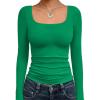 imageTrendy Queen Womens Long Sleeve Shirts Crop Tops Fall Fashion Solid Square Neck Going Out Basics Tees Y2k ClothesGreen