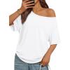 imageTrendy Queen Womens Off The Shoulder Tops Oversized Tshirts Casual Short Sleeve Basic Tees Cute Summer Fashion Clothes 2026White