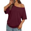 imageTrendy Queen Womens Off The Shoulder Tops Oversized Tshirts Casual Short Sleeve Basic Tees Cute Summer Fashion Clothes 2026Wine Red