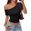 imageTrendy Queen Womens One Shoulder Short Sleeve Going Out TShirts 2026 Summer Crop TopsBlack