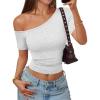 imageTrendy Queen Womens One Shoulder Short Sleeve Going Out TShirts 2026 Summer Crop TopsOatmeal Grey