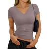 imageTrendy Queen Womens Short Sleeve Shirts V Neck Basic Crop Tops 2026 Fashion Summer Cute Tee Slim Fit Workout Y2k ClothesNutmeg