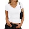 imageTrendy Queen Womens Short Sleeve Shirts V Neck Basic Crop Tops 2026 Fashion Summer Cute Tee Slim Fit Workout Y2k ClothesWhite