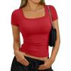 imageTrendy Queen Womens Short Sleeve Square Neck Basic T Shirts Slim Fit Crop Y2k TeeRed
