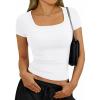 imageTrendy Queen Womens Short Sleeve Square Neck Basic T Shirts Slim Fit Crop Y2k TeeWhite