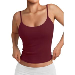 imageTrendy Queen Double Lined Tops for Women Adjustable Camisole Summer Teens Cute Going Out Spaghetti Strap Crop Tank TopsBurgundy