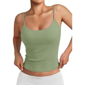 imageTrendy Queen Double Lined Tops for Women Adjustable Camisole Summer Teens Cute Going Out Spaghetti Strap Crop Tank TopsLightgreen