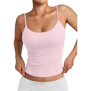 imageTrendy Queen Double Lined Tops for Women Adjustable Camisole Summer Teens Cute Going Out Spaghetti Strap Crop Tank TopsLightpink