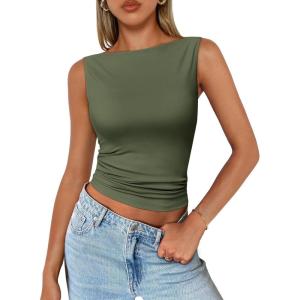 imageTrendy Queen Women Going Out Summer Tank Tops Spring Casual Basic Cute 2026 Sleeveless Shirt Vacation Fashion Outfit ClothesArmy Green