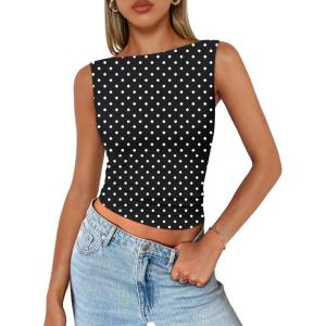 imageTrendy Queen Women Going Out Summer Tank Tops Spring Casual Basic Cute 2026 Sleeveless Shirt Vacation Fashion Outfit ClothesBlackdots