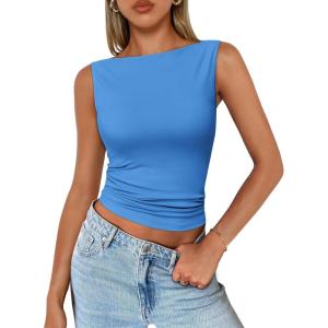 imageTrendy Queen Women Going Out Summer Tank Tops Spring Casual Basic Cute 2026 Sleeveless Shirt Vacation Fashion Outfit ClothesBlue