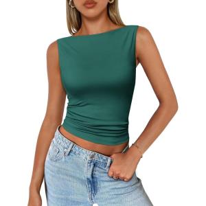 imageTrendy Queen Women Going Out Summer Tank Tops Spring Casual Basic Cute 2026 Sleeveless Shirt Vacation Fashion Outfit ClothesDarkgreen