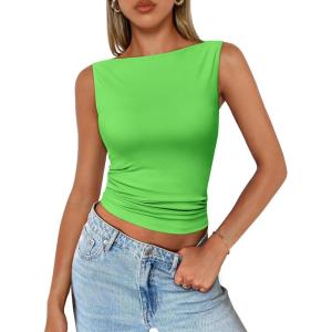 imageTrendy Queen Women Going Out Summer Tank Tops Spring Casual Basic Cute 2026 Sleeveless Shirt Vacation Fashion Outfit ClothesGrassgreen