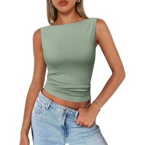 imageTrendy Queen Women Going Out Summer Tank Tops Spring Casual Basic Cute 2026 Sleeveless Shirt Vacation Fashion Outfit ClothesGreen
