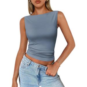 imageTrendy Queen Women Going Out Summer Tank Tops Spring Casual Basic Cute 2026 Sleeveless Shirt Vacation Fashion Outfit ClothesHaze Blue