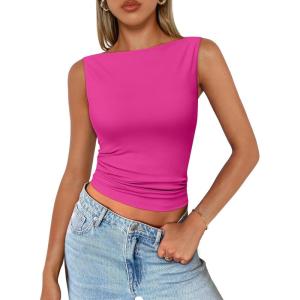 imageTrendy Queen Women Going Out Summer Tank Tops Spring Casual Basic Cute 2026 Sleeveless Shirt Vacation Fashion Outfit ClothesHot Pink