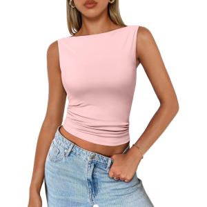 imageTrendy Queen Women Going Out Summer Tank Tops Spring Casual Basic Cute 2026 Sleeveless Shirt Vacation Fashion Outfit ClothesPink