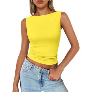 imageTrendy Queen Women Going Out Summer Tank Tops Spring Casual Basic Cute 2026 Sleeveless Shirt Vacation Fashion Outfit ClothesYellow