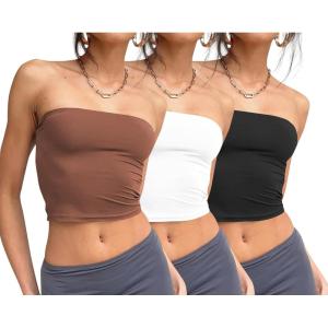 imageTrendy Queen Womens 3 Pack Tube Tops Crop Going Out Strapless Basic Backless Bandeau Bra Summer Outfits 2026Black white coffee