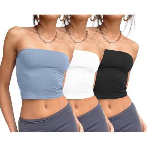 imageTrendy Queen Womens 3 Pack Tube Tops Crop Going Out Strapless Basic Backless Bandeau Bra Summer Outfits 2026Black white light Blue