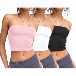 imageTrendy Queen Womens 3 Pack Tube Tops Crop Going Out Strapless Basic Backless Bandeau Bra Summer Outfits 2026Black white pink