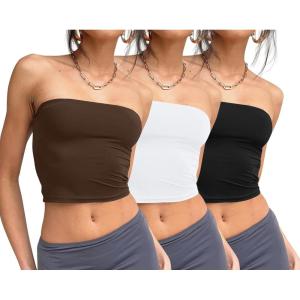 imageTrendy Queen Womens 3 Pack Tube Tops Crop Going Out Strapless Basic Backless Bandeau Bra Summer Outfits 2026White black chocolate