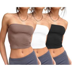 imageTrendy Queen Womens 3 Pack Tube Tops Crop Going Out Strapless Basic Backless Bandeau Bra Summer Outfits 2026White black coffee Grey