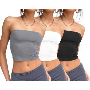 imageTrendy Queen Womens 3 Pack Tube Tops Crop Going Out Strapless Basic Backless Bandeau Bra Summer Outfits 2026White black grey